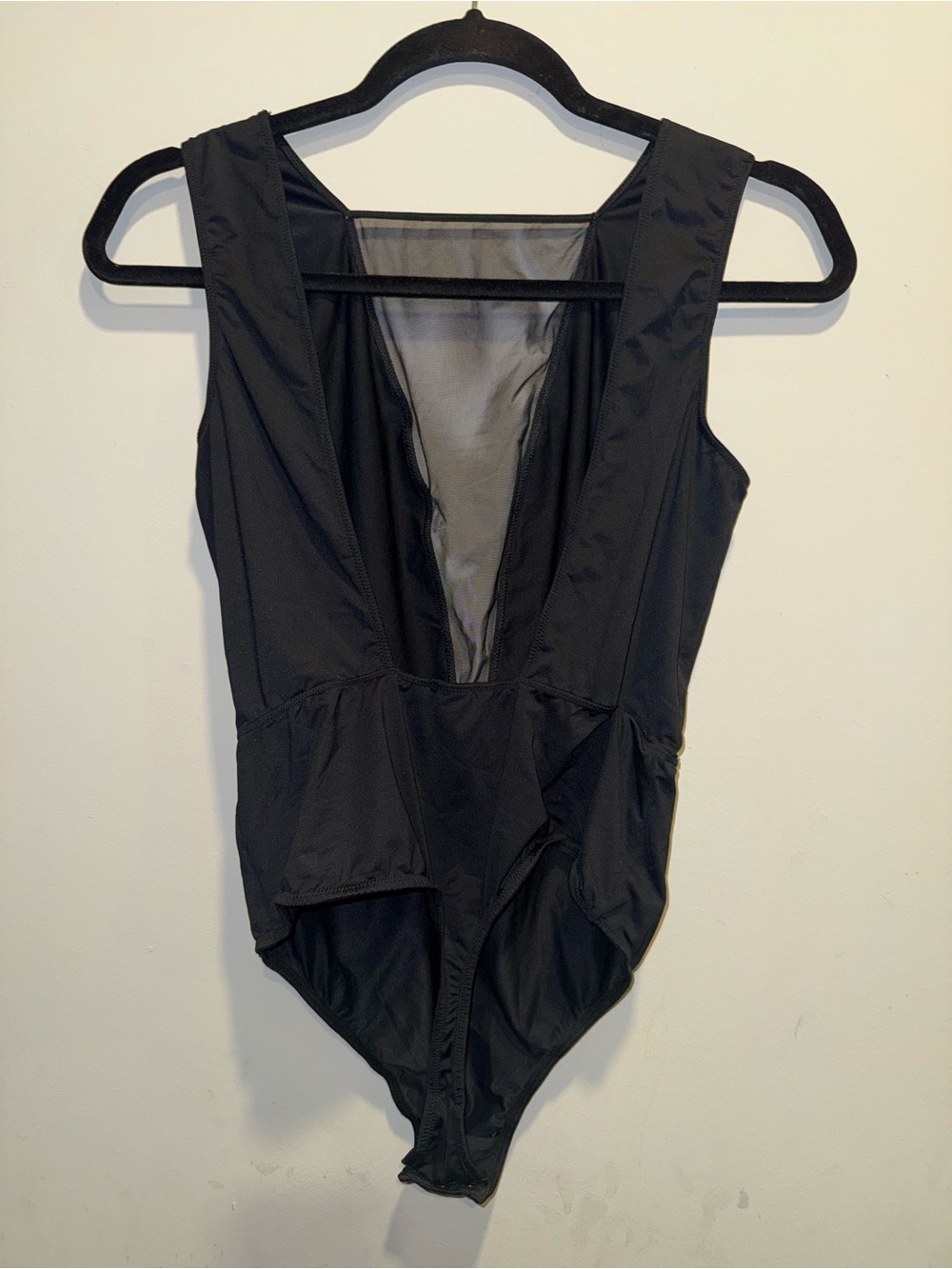 Victoria's Secret Black Sheer Mesh Plunge V-Neck Thong Bodysuit - Size L